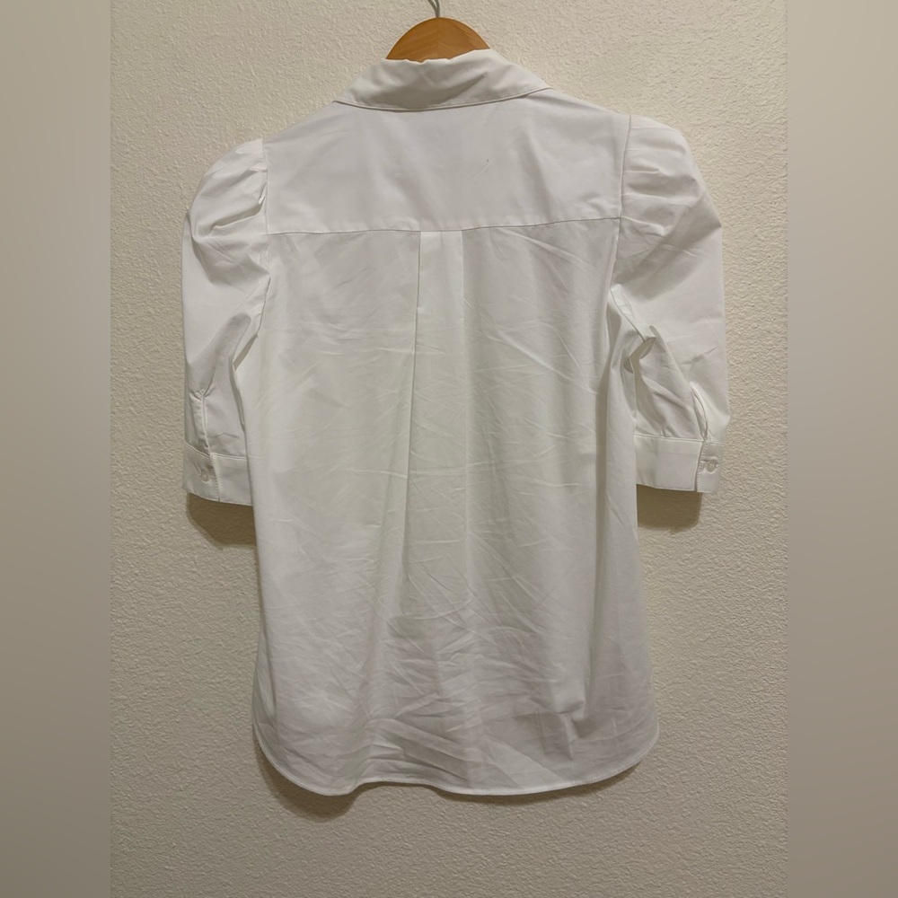 Tahari White Button-Up Puff Sleeve Blouse - Picture 2 of 4